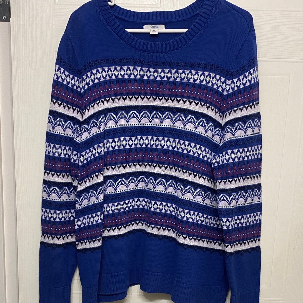 Croft & Barrow Blue and White Patterned Sweater XXL